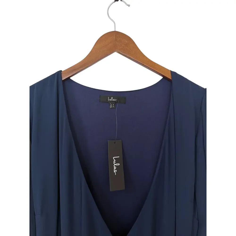 Lulus My Whole Heart Navy Long Sleeve Wrap Dress size XL NWT - Picture 4 of 6